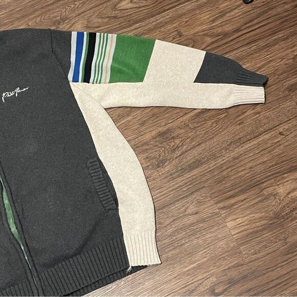 Vintage Phat Farm Men’s Zip Up Long Sleeve Sweater Cream Gray Green Blue Size XL - Picture 4 of 12
